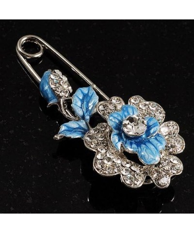 Silver Tone Crystal Rose Safety Pin Brooch (Blue) $11.74 Brooches & Pins