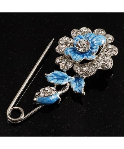 Silver Tone Crystal Rose Safety Pin Brooch (Blue) $11.74 Brooches & Pins