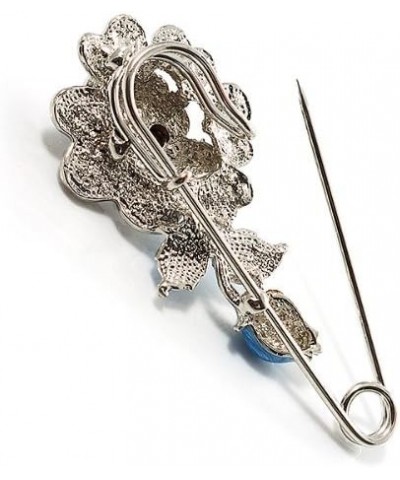 Silver Tone Crystal Rose Safety Pin Brooch (Blue) $11.74 Brooches & Pins