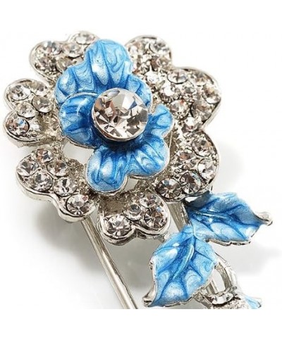 Silver Tone Crystal Rose Safety Pin Brooch (Blue) $11.74 Brooches & Pins