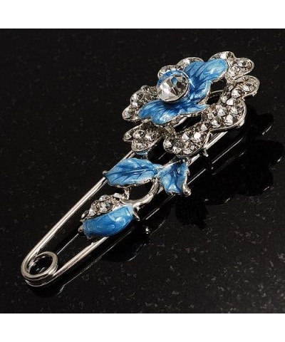 Silver Tone Crystal Rose Safety Pin Brooch (Blue) $11.74 Brooches & Pins