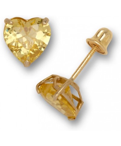 Solid 14K Yellow Gold 6mm Heart-shaped Cubic Zircornia Birthday Basket-Set Solitaire Screw-back Stud Earrings (12 colors) Nov...