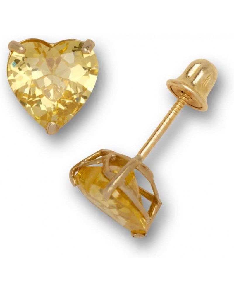 Solid 14K Yellow Gold 6mm Heart-shaped Cubic Zircornia Birthday Basket-Set Solitaire Screw-back Stud Earrings (12 colors) Nov...