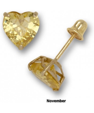 Solid 14K Yellow Gold 6mm Heart-shaped Cubic Zircornia Birthday Basket-Set Solitaire Screw-back Stud Earrings (12 colors) Nov...