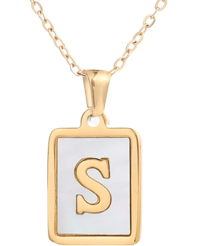 Opal 26 Letters Necklace Square Letter Necklace Gold Color with Shells Titanium Steel English Necklace for Women S $6.11 Neck...