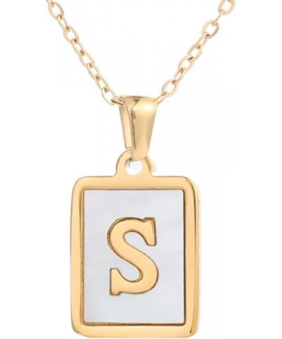 Opal 26 Letters Necklace Square Letter Necklace Gold Color with Shells Titanium Steel English Necklace for Women S $6.11 Neck...