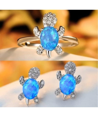 Blue Purple Oval Zircon Turtle Stud Earrings and Rings for Women Wedding Bridal Jewelry Sets Multicolor Stone Jewelry Animal ...