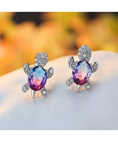 Blue Purple Oval Zircon Turtle Stud Earrings and Rings for Women Wedding Bridal Jewelry Sets Multicolor Stone Jewelry Animal ...