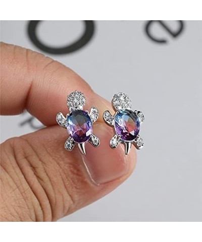 Blue Purple Oval Zircon Turtle Stud Earrings and Rings for Women Wedding Bridal Jewelry Sets Multicolor Stone Jewelry Animal ...