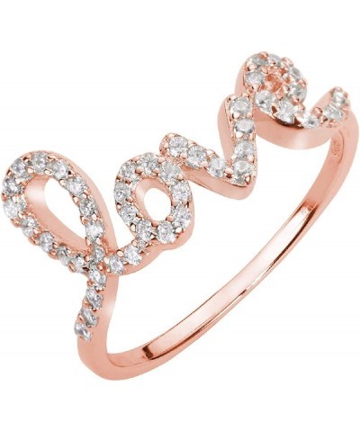 Cubic Zirconia Love in Script Ring 925 Sterling Silver (Color Options, Sizes 3-15) Rose Gold-Tone Plated $10.17 Rings