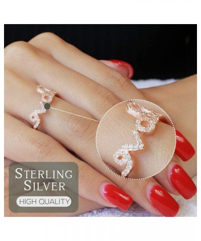 Cubic Zirconia Love in Script Ring 925 Sterling Silver (Color Options, Sizes 3-15) Rose Gold-Tone Plated $10.17 Rings