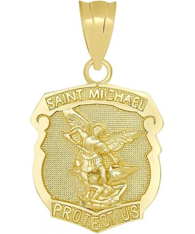 14K Yellow, White, Rose, or Two Tone Gold Saint Michael the Archangel Protect Us Shield Medal Necklace Pendant Charm 14k Yell...