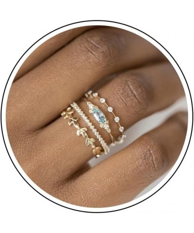 Dainty Gold Rings Set for Womem 14k Gold Plated Stacking Band Rings Cubic Zirconia Stackable Rings Wedding Rings for Women Ae...