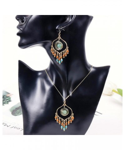 Bohemian Long Tassel Turquoise Beads Water Drop Dangle Earrings For Women Vintage Sbb Copper Coil Necklace Mujer Exaggerated ...