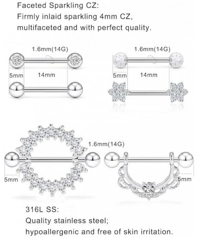 12Pcs 14G Nipple Rings for Women 316L Surgical Steel Dangle Nipple Hoop Crystal CZ Flower Straight Tongue Barbell Body Jewelr...