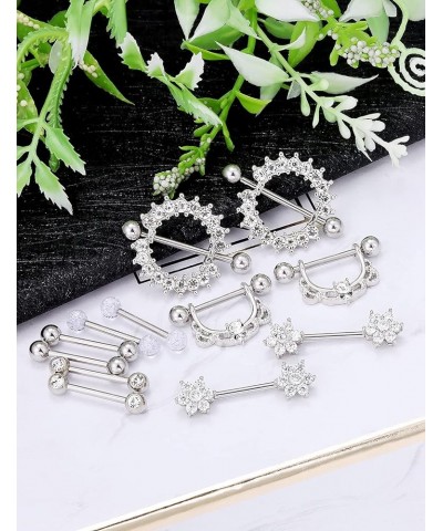 12Pcs 14G Nipple Rings for Women 316L Surgical Steel Dangle Nipple Hoop Crystal CZ Flower Straight Tongue Barbell Body Jewelr...