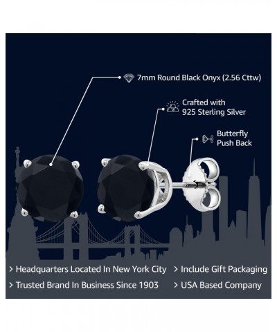 925 Sterling Silver Black Onyx Stud Earrings For Women (2.56 Cttw, Gemstone Birthstone Round 7MM) $17.22 Earrings