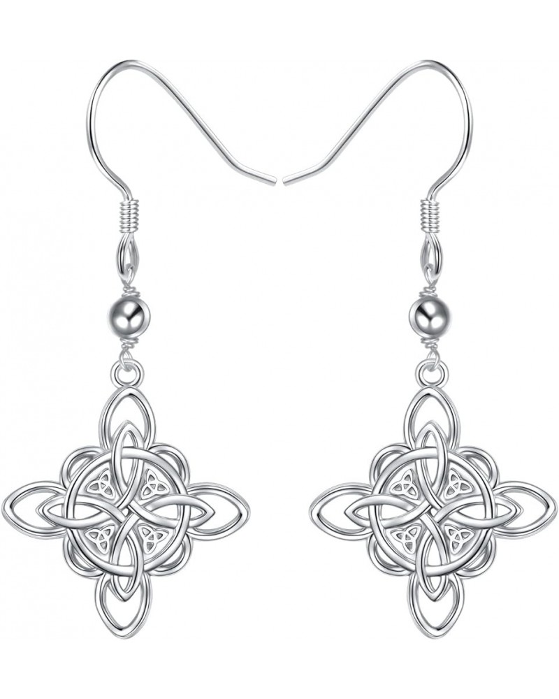 S925 Sterling Silver Celtic Knot Earrings for Women Irish Good Luck Drop Dangle Hook Earrings Dangle Fish Hook - Witch's Knot...