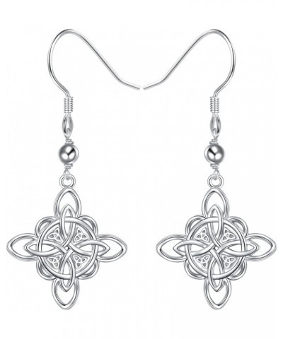 S925 Sterling Silver Celtic Knot Earrings for Women Irish Good Luck Drop Dangle Hook Earrings Dangle Fish Hook - Witch's Knot...