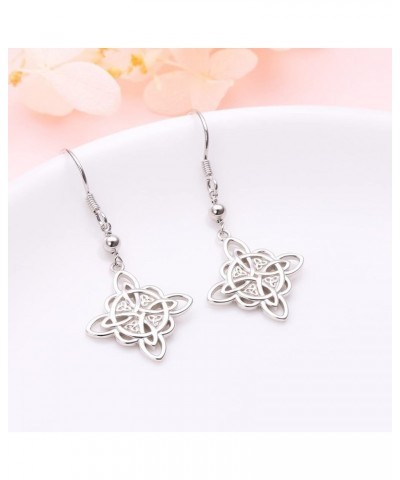 S925 Sterling Silver Celtic Knot Earrings for Women Irish Good Luck Drop Dangle Hook Earrings Dangle Fish Hook - Witch's Knot...