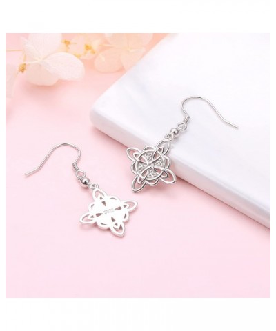 S925 Sterling Silver Celtic Knot Earrings for Women Irish Good Luck Drop Dangle Hook Earrings Dangle Fish Hook - Witch's Knot...