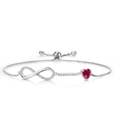 925 Sterling Silver Heart Shape 6MM Gemstone Birthstone and White Moissanite Infinity Tennis Bracelet For Women Fully Adjusta...