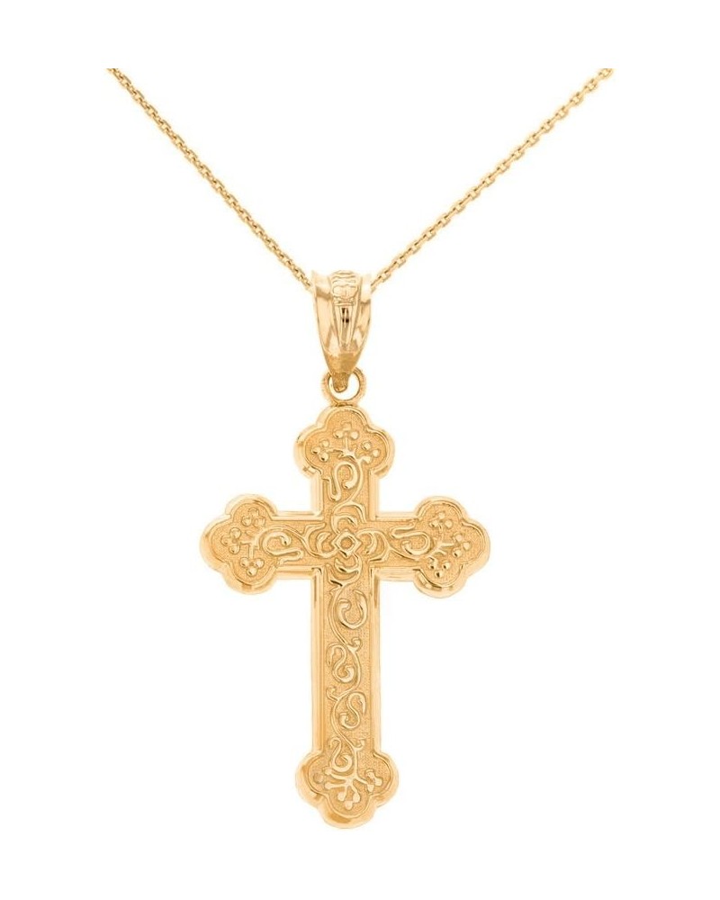 14k Yellow Gold Eastern Orthodox Floral Rose Cross Pendant Necklace 16.0 Inches $145.19 Necklaces