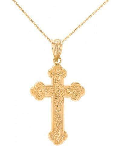 14k Yellow Gold Eastern Orthodox Floral Rose Cross Pendant Necklace 16.0 Inches $145.19 Necklaces