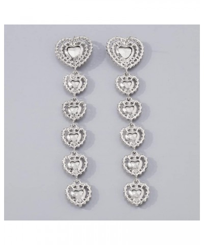 Long Rhinestone Heart Earrings Interlocking Heart Drop Dangle Earrings Cute Love Heart Stud Earrings for Women Girls(Silver) ...