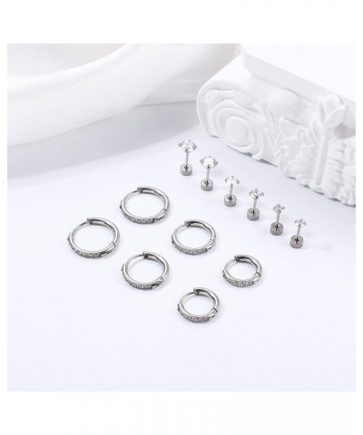 Huggie Hoop Earrings for Women 316L Stainless Steel Small Cubic Zirconia Hoop Earrings Flat Back Tiny Ball CZ Stud Earrings C...