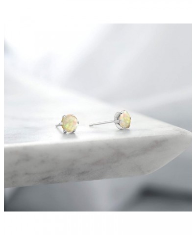 Platinum Round 5MM Gemstone Birthstone Stud Earrings For Women Ethiopian Opal, October $47.85 Earrings