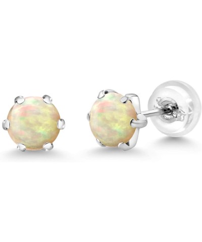 Platinum Round 5MM Gemstone Birthstone Stud Earrings For Women Ethiopian Opal, October $47.85 Earrings