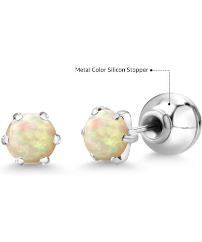 Platinum Round 5MM Gemstone Birthstone Stud Earrings For Women Ethiopian Opal, October $47.85 Earrings