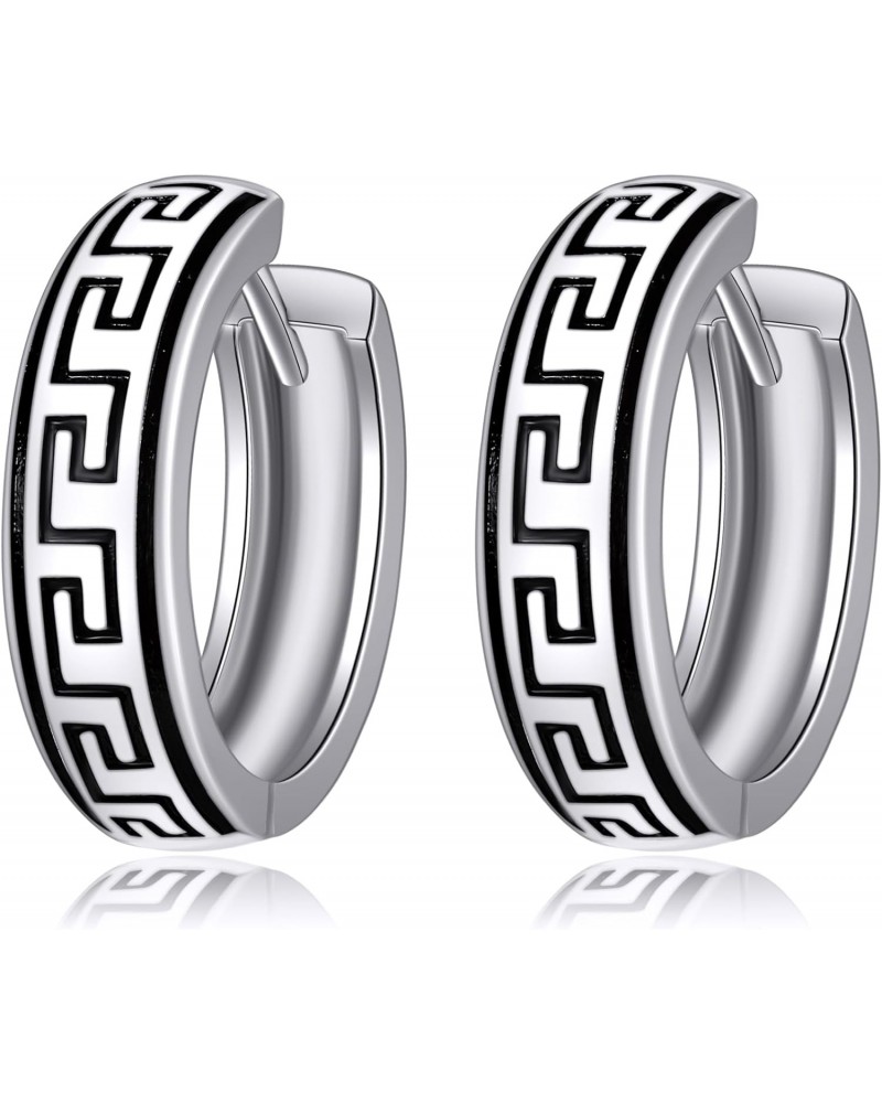 Greek Key Earrings 925 Sterling Silver Huggie Hoop Earrings Jewelry Gift for Men Women $17.04 Earrings