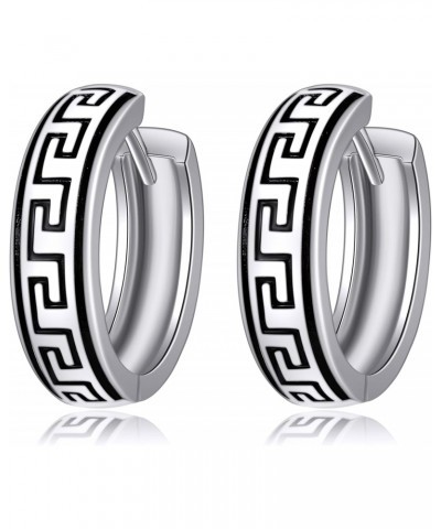 Greek Key Earrings 925 Sterling Silver Huggie Hoop Earrings Jewelry Gift for Men Women $17.04 Earrings