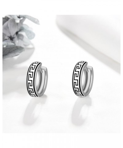 Greek Key Earrings 925 Sterling Silver Huggie Hoop Earrings Jewelry Gift for Men Women $17.04 Earrings