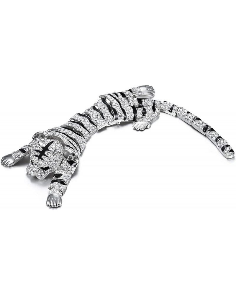 Austrian Crystal Enamel Wildlife Predator Tiger Animal Brooch for Women A_Clear Silver-Tone $14.84 Brooches & Pins