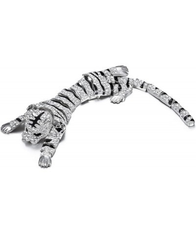 Austrian Crystal Enamel Wildlife Predator Tiger Animal Brooch for Women A_Clear Silver-Tone $14.84 Brooches & Pins