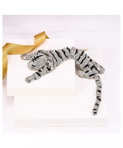 Austrian Crystal Enamel Wildlife Predator Tiger Animal Brooch for Women A_Clear Silver-Tone $14.84 Brooches & Pins