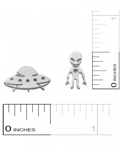 Handcrafted Brushed Metal Alien and UFO Stud Earrings Silver $9.43 Earrings