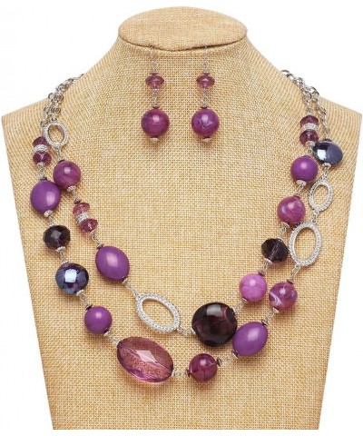 Women's Beaded 2 Layer Strand Statement Necklace with Earrings Collar Jewelry Set (N0003) Purple $11.20 Necklaces