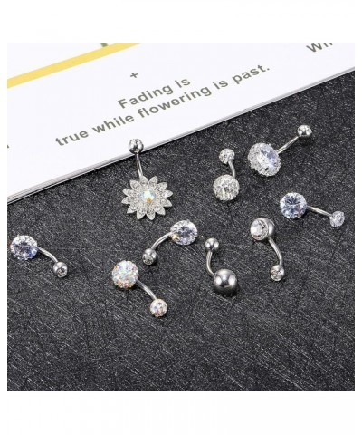 18 Pcs 14G Stainless Steel Belly Button Ring Rhinestone Heart Dangle Belly Button Rings for Women Belly Button Rings Elegant ...