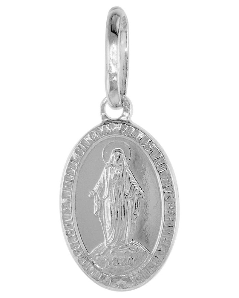 15mm Very Tiny Sterling Silver Miraculous Medal Necklace Oval Virgin Mary Italy 1/2 inch Free 24 inch Stainless Steel chain $...