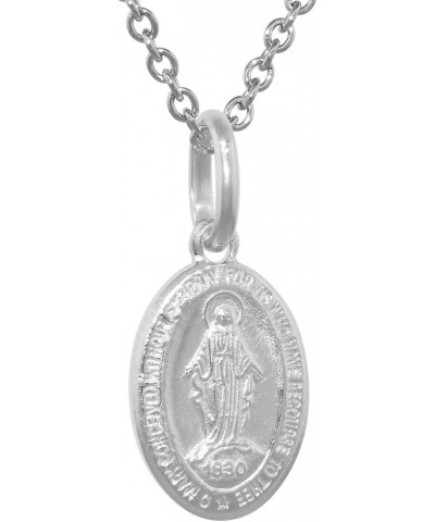 15mm Very Tiny Sterling Silver Miraculous Medal Necklace Oval Virgin Mary Italy 1/2 inch Free 24 inch Stainless Steel chain $...