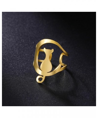 Cat Rings Stainless Steel Adjustable Cute Cats Open Finger Rings Fashion Jewelry Gift for Women Girls Cat C - Gold $7.64 Rings