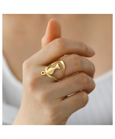 Cat Rings Stainless Steel Adjustable Cute Cats Open Finger Rings Fashion Jewelry Gift for Women Girls Cat C - Gold $7.64 Rings