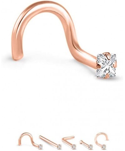 14k Rose Gold 1.5mm, 2mm, 2.5mm or 3mm Square CZ 22G 20G 18G Rose Gold Bone-2.0mm CZ-20G $15.96 Body Jewelry