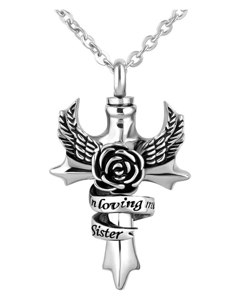 in Loving Memory Cross Urn Necklace for Ashes Mom Dad Grandma Angel Wing Cremation Keepsake Memorial Pendant Christmas Gift J...