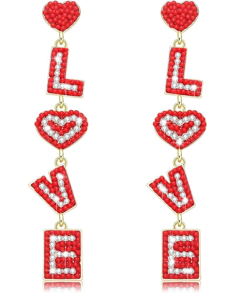 Beaded Drop Earrings for Women Seed Bead Heart Dangle Earrings Handmade Beaded Earring Studs for Girls LOVE 1 $7.94 Earrings