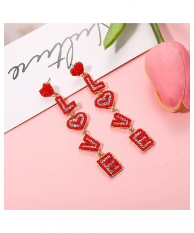 Beaded Drop Earrings for Women Seed Bead Heart Dangle Earrings Handmade Beaded Earring Studs for Girls LOVE 1 $7.94 Earrings